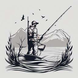 hunting fishing tattoo ideas  simple color tattoo,minimal,white background