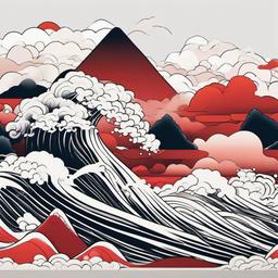japanese clouds and waves tattoo  simple color tattoo,white background,minimal