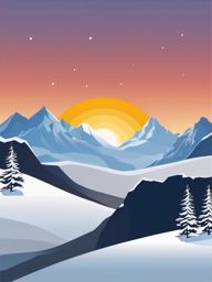 Sunrise on Snowy Peaks clipart - Witnessing the sunrise in snow, ,vector color clipart,minimal