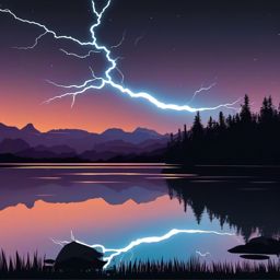 Lightning over lake sticker- Electric reflections, , sticker vector art, minimalist design