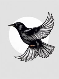 Blackbird tattoo transcending earthly limits in flight.  color tattoo style, minimalist design, white background