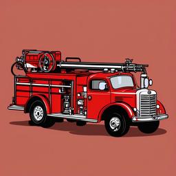 Fire Truck clipart - vintage fire truck with a hose  color,minimalist,vector clipart