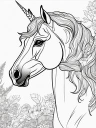 Elegant Unicorn Coloring Pages - Graceful Unicorn in a Serene Setting  minimal black outline printable sheet, coloring page