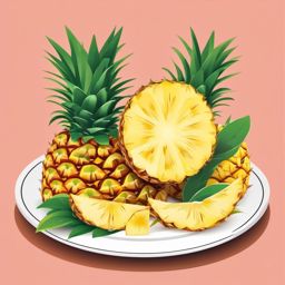 Pineapple Slices Clipart - Slices of fresh pineapple on a plate.  color vector clipart, minimal style