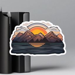 Sunrise over mountains sticker- Alpine glow, , sticker vector art, minimalist design