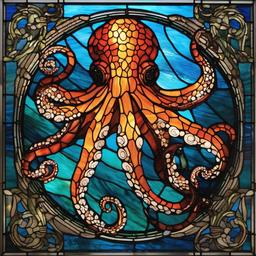 Stained Glass Octopus - Marvel at the intricate design of an octopus in stained glass, showcasing the beauty of underwater life.  