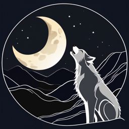 Wolf Clipart - Wolf howling at the full moon on a dark night , minimal, 2d