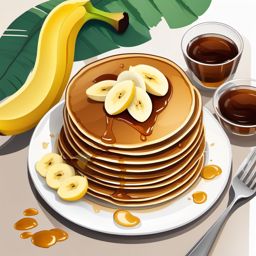 Banana Pancakes with Syrup Clipart - Pancakes with sliced bananas and syrup.  color vector clipart, minimal style