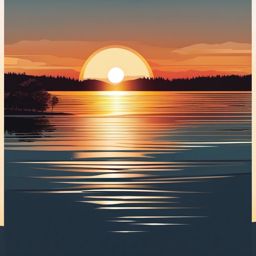 Sunrise at the Lake clipart - The first light of day breaking over a tranquil lake., ,vector color clipart,minimal