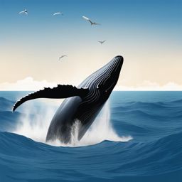 whale clipart: breaching gracefully in a vast ocean. 