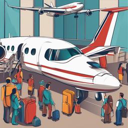 Plane clipart - airplane with passengers boarding  