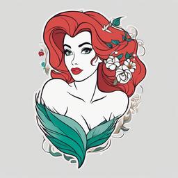 Ariel Tattoo Ideas - Explore creative tattoo ideas inspired by the Disney character Ariel.  simple vector color tattoo,minimal,white background