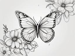 Butterfly Daisy Tattoo-Combination of the grace of butterflies with the simplicity of daisies in a tattoo, symbolizing change and natural beauty.  simple color tattoo,minimal vector art,white background