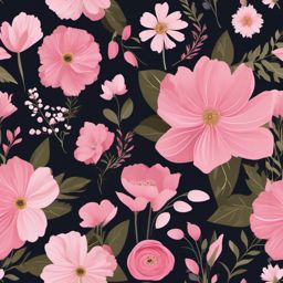 Pink floral clipart, Elegant pink flowers in an artistic design.  simple, 2d flat