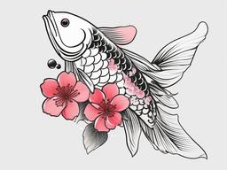 Cherry Blossom and Koi Tattoo - Koi fish with cherry blossom tattoo.  simple color tattoo,white background,minimal