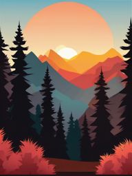 Mountain Peaks Sunrise clipart - Sunrise over towering mountain peaks, ,vector color clipart,minimal