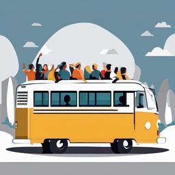 Bus clipart - tour bus with a group of tourists  color,minimalist,vector clipart