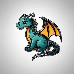 Little Dragon Tattoo - Small and adorable dragon tattoo design.  simple color tattoo,minimalist,white background