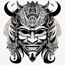 japanese samurai mask tattoo designs  simple color tattoo,white background,minimal