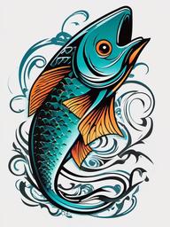 Cool Fish Tattoo-Bold and dynamic tattoo featuring a cool and stylish fish design, perfect for those who appreciate unique and creative body art.  simple color vector tattoo