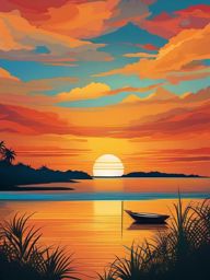 Sunset Background - Enjoy the tranquil beauty of a sunset over the ocean, as the golden hues of the sun's descent cast a warm and serene glow on the water's surface, creating a breathtaking view.  intricate patterns, splash art, wallpaper art