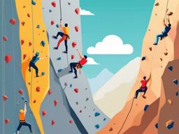 Rock Climbing Wall Clipart - Climbers scaling a climbing wall.  color vector clipart, minimal style