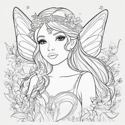 Kawaii Fairy Coloring Pages - Lovely Fairies with Sparkling Wings  minimal black outline printable sheet, coloring page