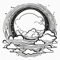 Sun clipart - with clouds floating around it  minimal rough sketch scribbles,doodles,black and white