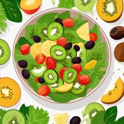 Kiwi Slices in Salad Bowl Clipart - Kiwi slices in a salad bowl with other ingredients.  color vector clipart, minimal style