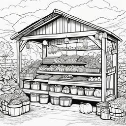 Summer Coloring Pages - Farmer’s market stall brimming with fresh fruits and vegetables  simple coloring pages