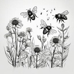 drawing of a bee harvest  minimal rough sketch scribbles,doodles,black and white