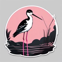 Black-Necked Stilt Sticker - A black-necked stilt with long pink legs, ,vector color sticker art,minimal