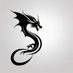 Dragon Silhouette Tattoo - Elegant tattoo capturing the silhouette of a dragon.  simple color tattoo,minimalist,white background