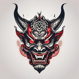 Hannya Traditional - Traditional Japanese tattoo with the Hannya mask.  simple color tattoo,white background,minimal