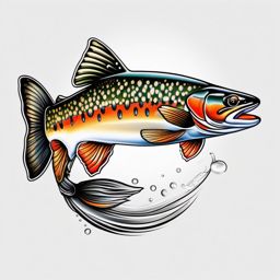 Brook Trout Tattoo,a detailed tattoo celebrating the beauty of brook trout, a symbol of freshwater allure. , color tattoo design, white clean background