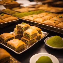 pistachio baklava, a nutty delight, savored at a bustling istanbul bazaar. 