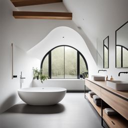 modern loft bathroom with a freestanding tub and minimalist fixtures. 