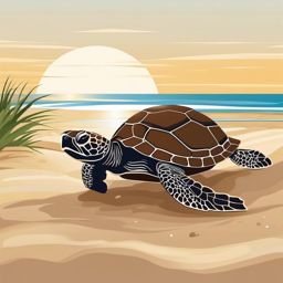 Turtle Clipart - Turtle crawling on a sandy beach to lay eggs , minimal, 2d