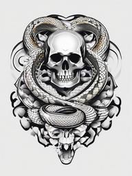 Tattoos of Skulls and Snakes - Combination of skulls and snake motifs in tattoos.  simple vector tattoo,minimalist,white background