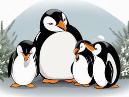 Penguin Family Cartoon - Cartoon of penguin family huddling together  