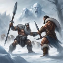 goliath barbarian battling a frost giant - sketch a goliath barbarian locked in fierce combat with a towering frost giant. 
