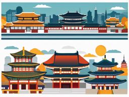 Seoul clipart - Gyeongbokgung Palace and Seoul skyline, ,color clipart vector style