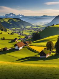 untouched appenzell landscapes - sketch the untouched beauty of appenzell's landscapes, featuring rolling hills, traditional farms, and a tranquil atmosphere. 