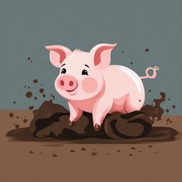 Cute clipart - baby pig rolling in the mud  color,minimalist,vector clipart