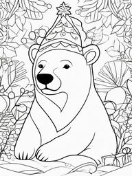 Polar Bear Coloring Pages - Winter Animal Celebrating Christmas Spirit  minimal black outline printable sheet, coloring page