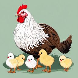 Hen and Chicks clipart - Hen with her fluffy chicks, ,vector color clipart,minimal