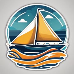 Sailboat and Waves Emoji Sticker - Nautical voyage, , sticker vector art, minimalist design