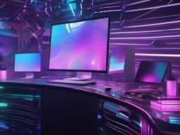 Aesthetic Desktop Wallpaper - Futuristic Holographic Workspace  intricate patterns, splash art, wallpaper art