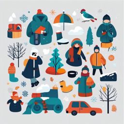 Winter Time Activities clipart - Collage of winter activities, ,vector color clipart,minimal