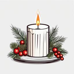 Candle clipart - Candle in a festive holiday scene.  vector style illustration, white background